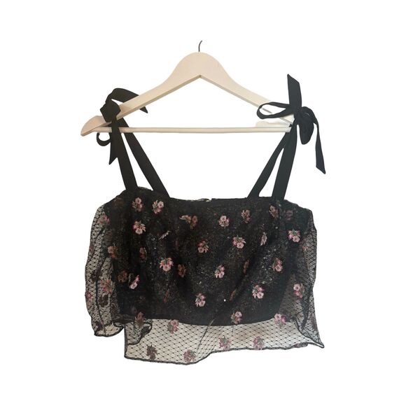 Saloni NWT Jemi Crop Black and Pink Layered Mesh - Picture 3 of 11